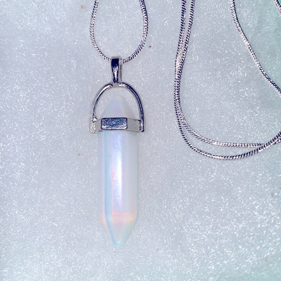Natural Opal Tear Drop Sterling Silver 24” Necklace - Picture 2 of 7